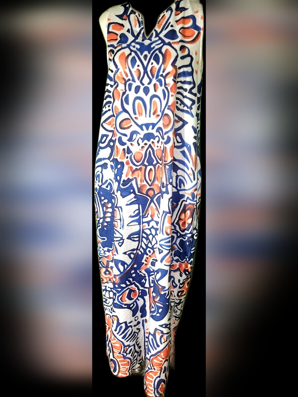 Blue and Orange Abstract Print Dress